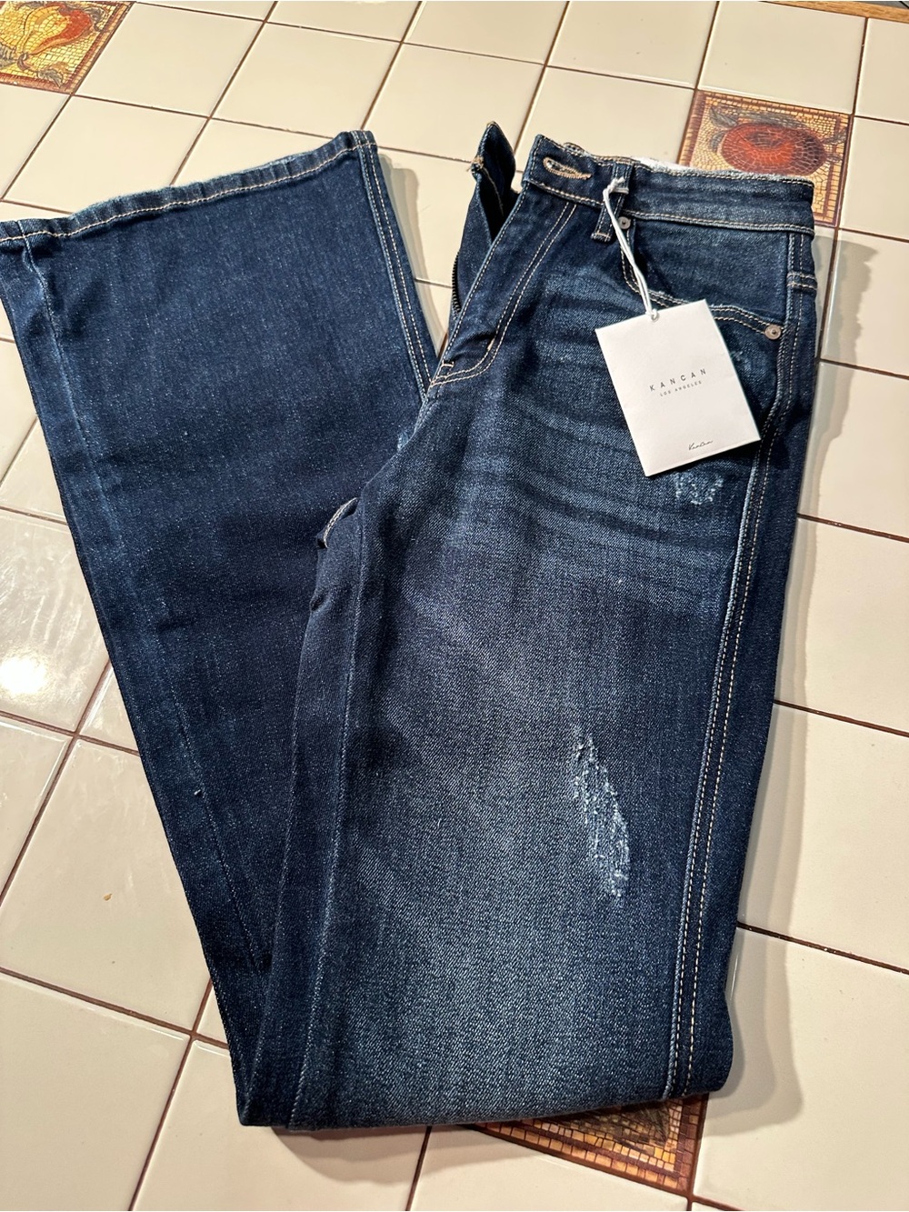 KanCan Indigo Distressed Wide Leg Jeans